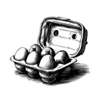 A black and white drawing of eggs in a box vector