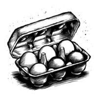 A black and white drawing of eggs in a box vector