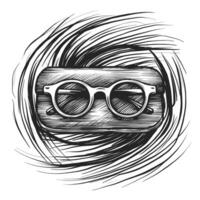 A drawing of glasses with a swirl in the background vector