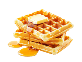 A stack of waffles with butter and syrup png