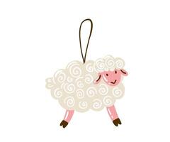 Christmas ornament of a sheep for the tree is drawn in a flat style by hands. New Year, Christmas, Holiday. vector