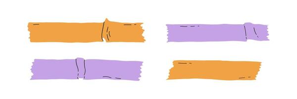 Set with colored sticky paper tape drawn in flat style. Hand drawn illustration. vector