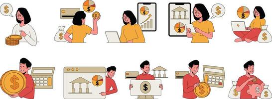 Man and Woman Saving Money Illustration vector