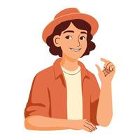 a man in a hat is pointing to his finger vector