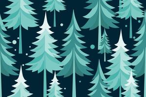 Seamless Winter Forest with Pine Trees and Snowflakes vector