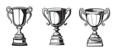 Three trophy cups in different styles vector