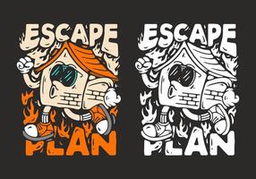 Escape plan. House mascot character in running pose illustration, with two different colors vector