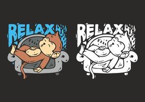 Monkey relaxing on the sofa character illustration in dark background with white colors options vector
