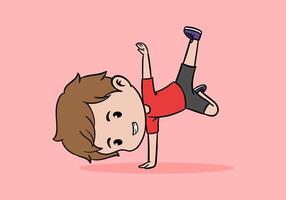 Cute boy chibi character in one hand dance pose, with red color of background vector