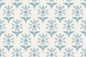 Seamless damask floral pattern with soft blue ornamental motifs on a light background, ideal for wallpaper, textile prints, wrapping paper, and interior design with a classic and vintage style. vector