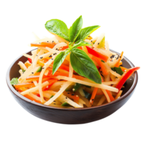A bowl of salad with carrots and herbs, papaya salad png