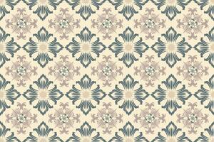 Seamless ornamental damask tile pattern with floral-inspired motifs in beige and green hues, ideal for wallpaper, fabric prints, wrapping paper, and interior design with a vintage and elegant touch. vector