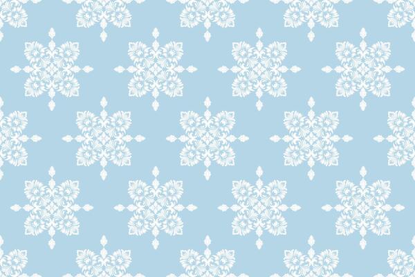 Elegant seamless damask floral pattern in white on light blue background, decorative ornamental design, ideal for wallpaper, textile, fabric, interior decor, wrapping paper, or digital prints