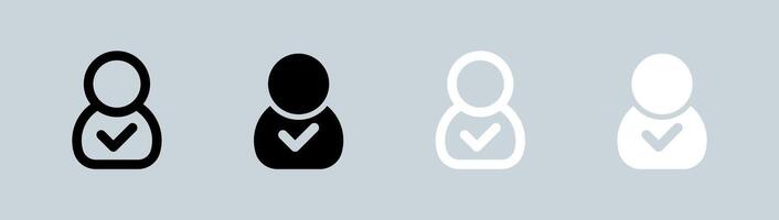 Approved icon set in black and white. Confirm signs illustration. vector
