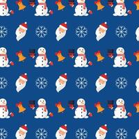 Seamless pattern with bell, Santa, snowflakes and more on dark background. vector