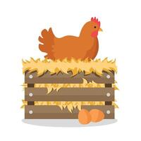 Chicken icon on a bale of hay with eggs. vector