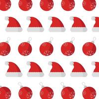 Seamless pattern with Santa hat and snowflake balls. vector