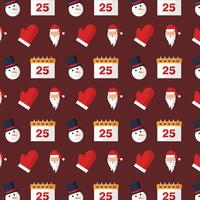 Seamless pattern with calendar, Santa and snowman on red background. vector