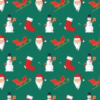 Seamless pattern with sleigh, snowman and Santa. vector