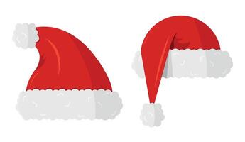 Two Santa Claus hats on a white background. vector