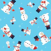 Seamless pattern with snowmen and snowflakes. vector