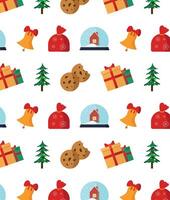 Seamless pattern with gifts, cookies and other items on white background. vector