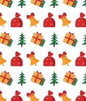 Seamless pattern with bell, gifts and more. vector
