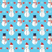 Seamless pattern with snowmen in caps and hats. vector