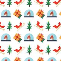 Seamless pattern with house, sleigh and other on white background. vector