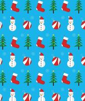 Seamless pattern with snowman, tree and snowflakes. vector