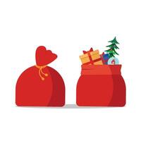 Two Santa sacks with gifts and other items. vector