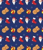 Seamless pattern with cookies, Santa and other items on a blue background. vector