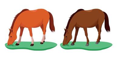 Two horses in a meadow with grass. vector