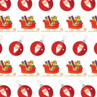 Seamless pattern with a sleigh with gifts and Santa on balls. vector
