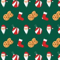 Seamless pattern with cookies, Santa and other items. vector