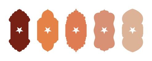 Islamic window and arch flat icons with Arabic, Moroccan design. Mosque door frames, star, lantern shapes for Ramadan and Eid promotions. Isolated on transparent background. Minimal flat style vector