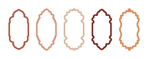 Islamic and Ramadan Kareem windows in oriental style. Border and frame with modern boho design template. Arabic door arch and Moroccan gate with flat outline stroke on transparent background vector