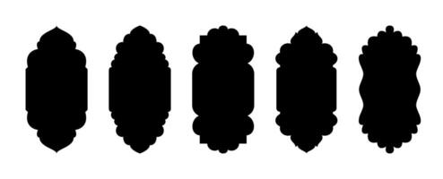 Set of Islamic windows and arches in Arabic style. Moroccan frames, Muslim mosque doors. Minimal flat icons, Eid Mubarak mosque gate shapes for sale templates. Transparent background, Ramadan design vector