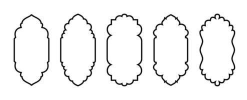 Arabic Islamic arch window shapes for Ramadan Kareem. Set of Moroccan, Turkish, and Arabian outline frames. Mosque door, arch pattern, Islamic architecture elements isolated on transparent background. vector