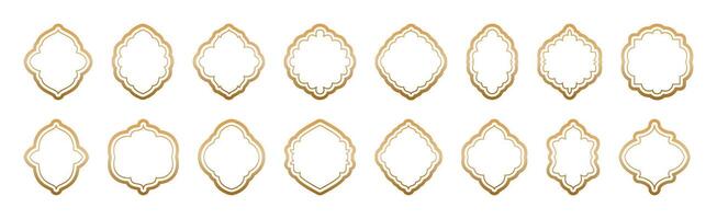 Islamic vintage frames outline with gold gradient isolated on transparent background. Lines shapes ornate, badges, labels set. Frames in Arabic Muslim design for Ramadan Kareem. Mosque gate shape vector