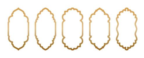 Arabic and Islamic gold window shapes, arches for mosque gates. Ramadan Kareem element set. Mosque door icons, Moroccan patterns in style. Transparent background, for social media and label vector