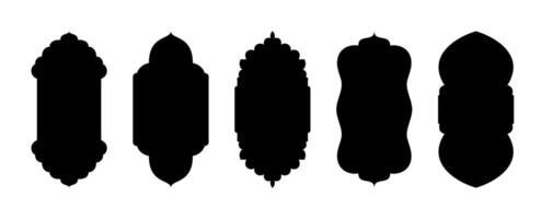 Islamic window and arch outline icons with Arabic, Moroccan design. Mosque door frames, arch, lantern shapes for Ramadan and Eid promotions. Isolated on transparent background. Minimal flat style vector