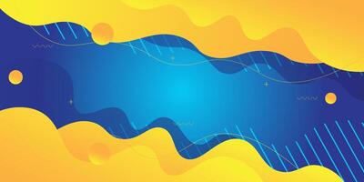 Yellow geometric wave business banner design. Colorful creative banner design with wave shapes and lines on bright blue background. Simple horizontal banner. Eps10 vector