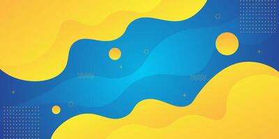 Yellow geometric wave business banner design. Wave and circle shapes on bright blue background. Simple horizontal banner. vector