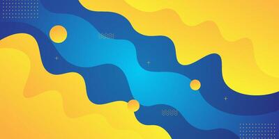 Yellow geometric wave business banner design. Colorful creative banner design with wave shapes and lines on bright blue background. Simple horizontal banner. vector
