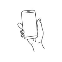 Mobile Phone in Hand Line Icon vector