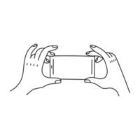 Hands Holding Smartphone Horizontally Line art vector