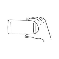 Hand Holding Smart Phone Horizontally Line Art vector