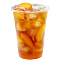 iced peach tea in plastic cup, fresh cold brew peach on transparent background png