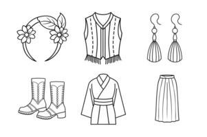 Boho Fashion Line Art Bundle Featuring Iconic Boho Styles vector